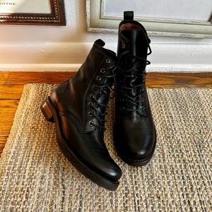 Black leather Frye combat boots